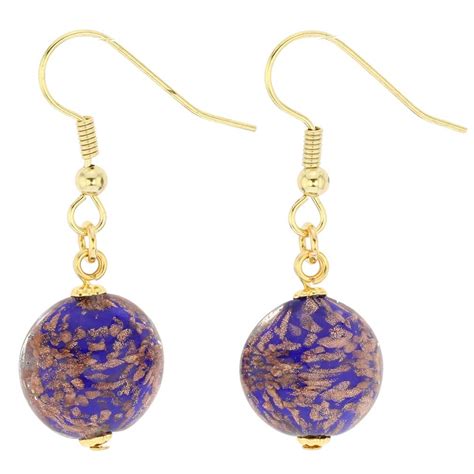 Murano Earrings Starlight Disk Murano Glass Earrings Navy Blue