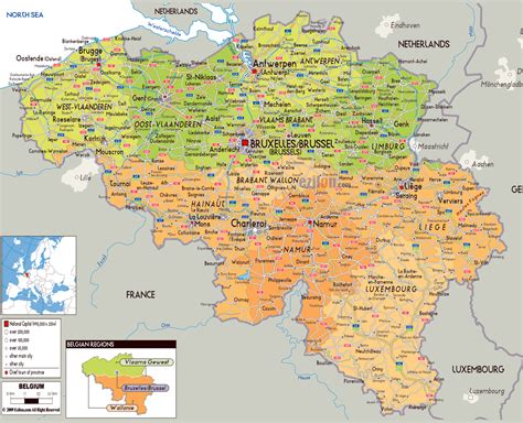 large detailed political  administrative map  belgium