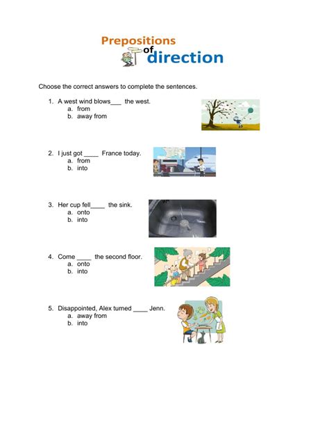 prepositions  direction worksheet