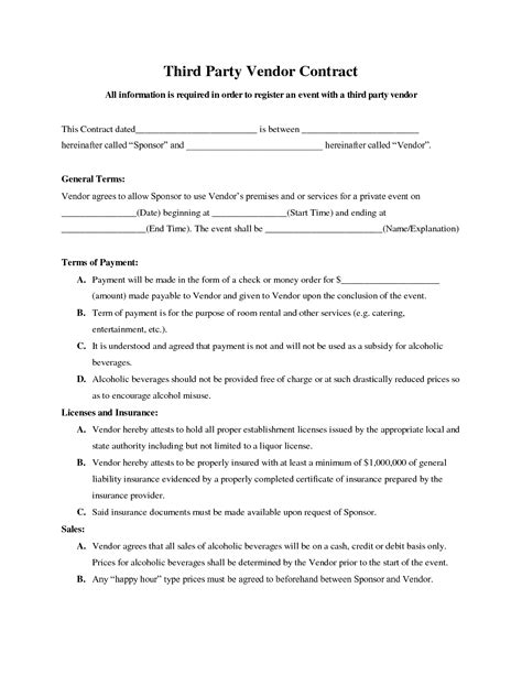vendor agreement sample  printable documents