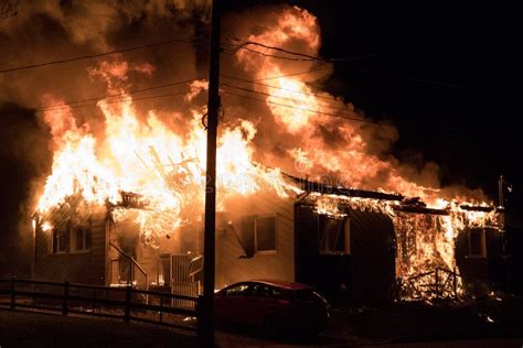 fully engulfed house fire spectacular house fire editorial image