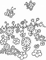 Blumenwiese Blumen Schmetterlinge Malvorlage Wiese Ausmalbild Ausmalen Schmetterling Wiesenblumen Bunt Printemps Malen sketch template