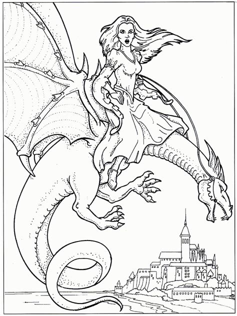 dragon princess coloring page printable adult coloring page adult