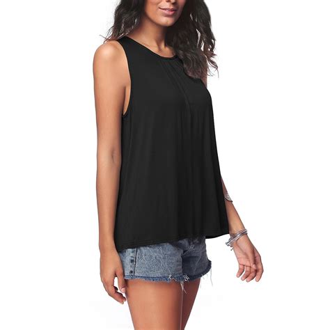 womens summer sleeveless pleated casual cotton crew neck sleeveless  shirt tops  shipping