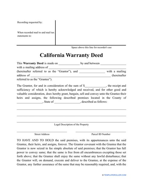 california warranty deed form  printable  templateroller
