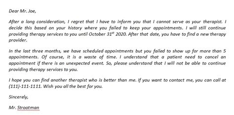 therapy termination letter   sample template creator