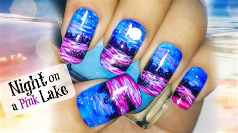 night   pink lake nail art tutorial youtube