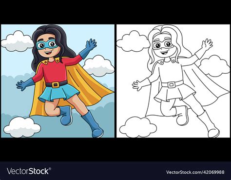 superhero girl coloring page colored royalty  vector