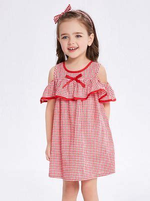 kiskissing flounced bow knot gingham dress  shoulder buttoned  toddlers girls wholesale