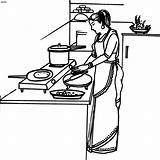 Coloring Cooking Clipart Housewife Clip Cliparts People Food Kids Beautician Colouring Cook Indian Woman Pages Library Groups Popular Favorites Add sketch template
