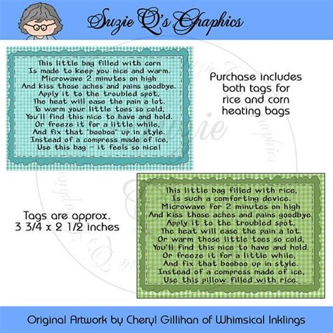 instruction tags   rice  corn filled heating pad etsy rice