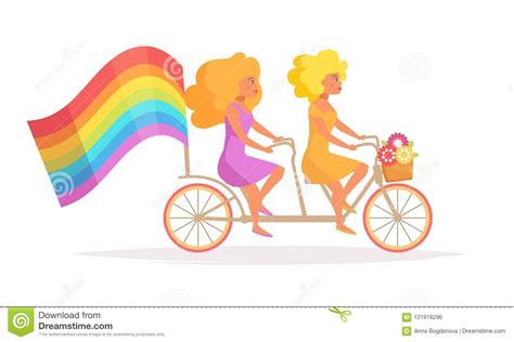 lesbians on a tandem bike stock vector illustration of community 121918296