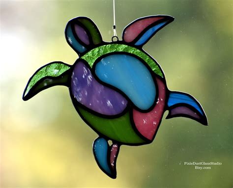 stained glass sea turtle suncatcher abstract sea turtle  etsy
