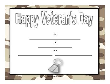 veterans day certificates  sweet knowledge tpt
