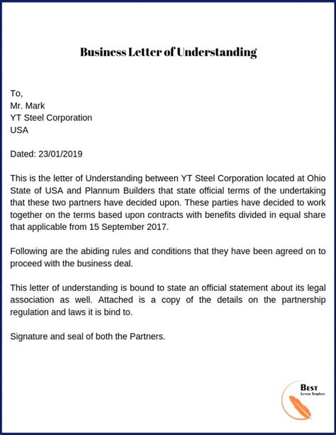 letter  understanding template format sample  business