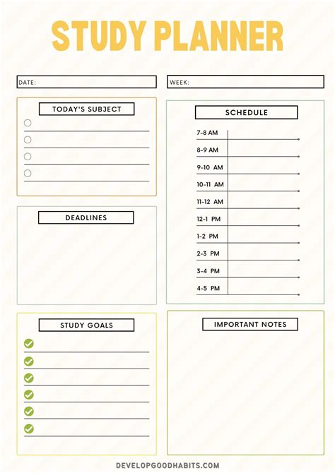 study plan templates  edit   print