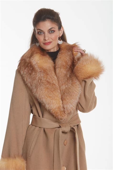 camel cashmere coat crystal fox collar  cuffs  size madison avenue mall furs