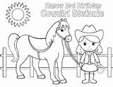 Cowgirl Coloring Pages Cowboy Horse Printable Kids Birthday Party Personalized Activity Getcolorings Print Etsy Barbie Color Favor Sold sketch template