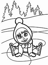 Masha Coloring Pages Bear Falling Smiles Ice Down After Brooklyn Color sketch template