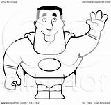 Waving Super Man Clipart Cartoon Outlined Coloring Vector Thoman Cory Royalty sketch template