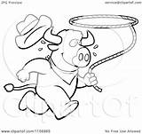 Rodeo Buffalo Lasso Running Clipart Cartoon Cory Thoman Outlined Coloring Vector sketch template