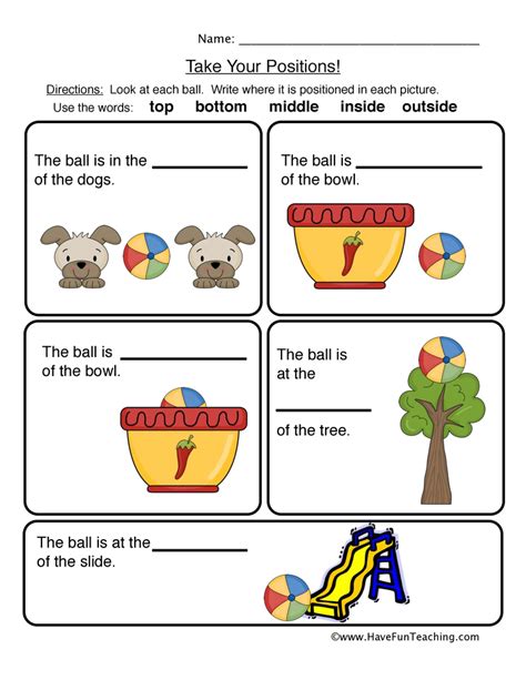 prepositions positions worksheet  fun teaching