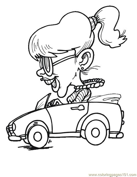 coloring pages girl happy driving car sports racing cars