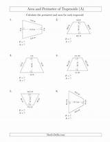 Isosceles Perimeter Trapezoids Area Math Calculating Worksheet sketch template