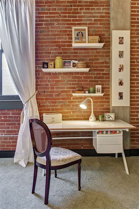 beautiful home office  brick wall  storage ideas homemydesign
