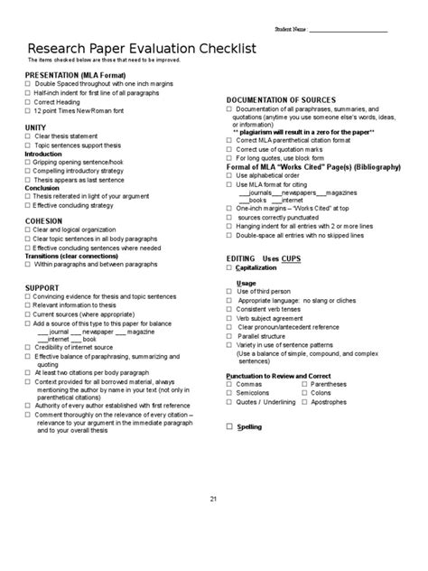 research paper evaluation checklist
