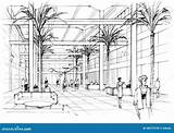 Lobby Interior Drawing Ink Architectural Illustration sketch template
