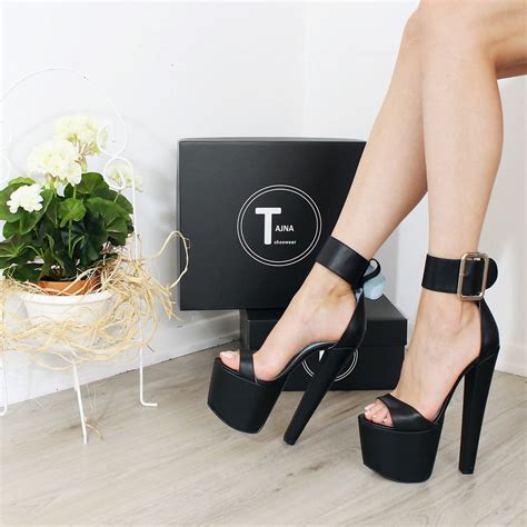 belted black peep toe chunky heel platform shoes tajna club