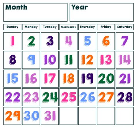 printable numbers  calendar calendar printables  templates