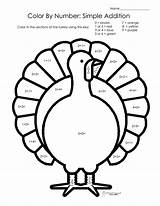 Thanksgiving Color Number Addition Math Worksheets Coloring Turkey Grade Printable Pages Simple Activities Squareheadteachers Practice Fun sketch template