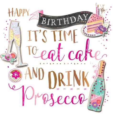 Birthday Cake And Prosecco Handmade Embellished Greeting Card Cards