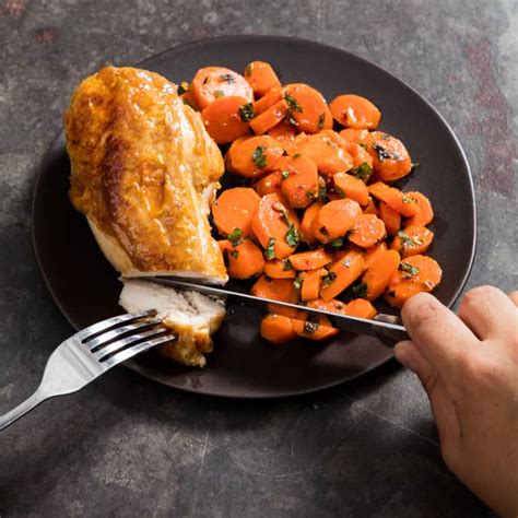 Skillet Roasted Chicken Breasts With Harissa Mint Carrots For Two