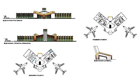 domestic airport elevation  floor plan cad drawing details dwg file cadbull