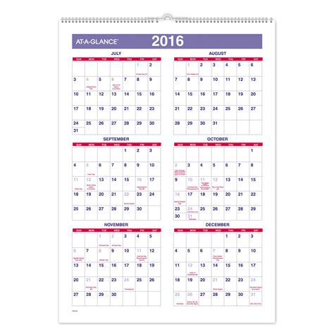 at a glance monthly wall calendar academic year 12 months july 2015 june 2016