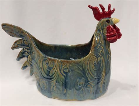 unique  whimsical pottery  jewelry ceramic chicken garden