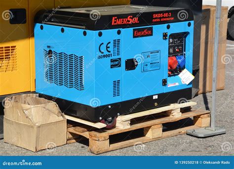 standby power diesel backup generator  home  control panel  sale editorial stock photo