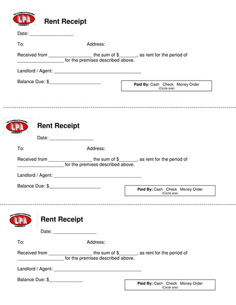 rent receipt template   information  include printable