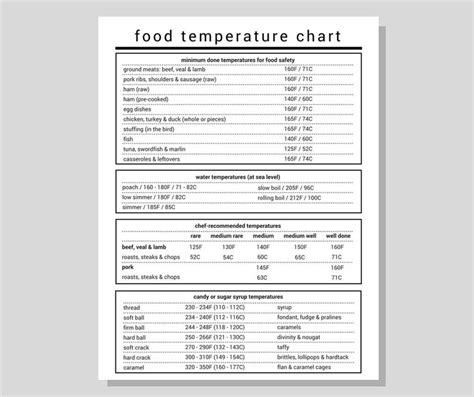 Food Temperature Chart Modern Minimalist Printable Pdf Etsy