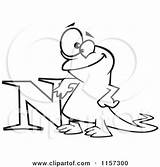 Letter Leaning Newt Happy Vector Toonaday Clipart Cartoon Outlined Coloring Ron Leishman Royalty Alphabet sketch template