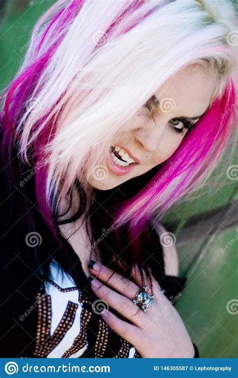 punk girl woman pink hair stock image image of girl