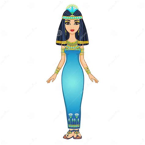 animation egyptian princess in ancient clothes and gold jewelry queen