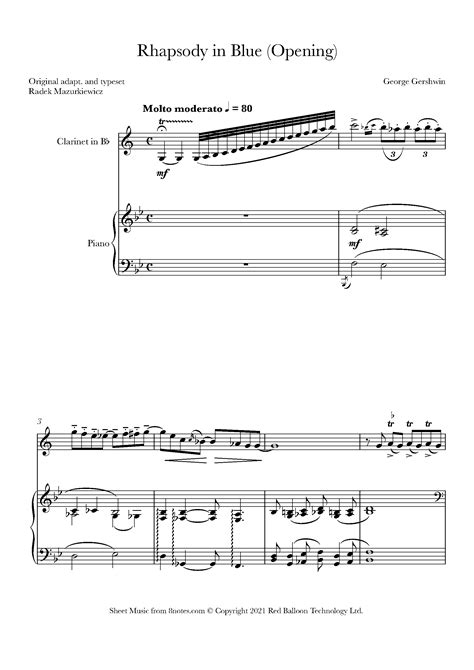 gershwin rhapsody  blue opening sheet   clarinet notescom