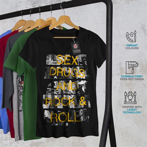 Wellcoda Sex Drugs Rock Roll Womens V Neck T Shirt Free Graphic Design