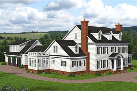 traditional colonial house plan  man cave  rear  car garage vr architectural