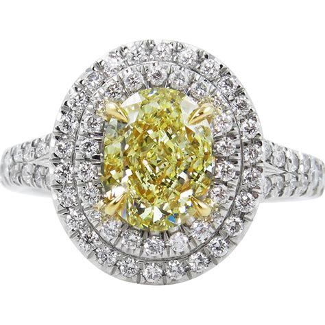 vintage gia ct fancy yellow oval diamond engagement platinum ring