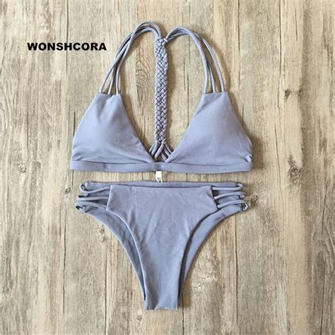 wonshcora bikini set 2017 low waist multi ropes swimwear swimsuit for